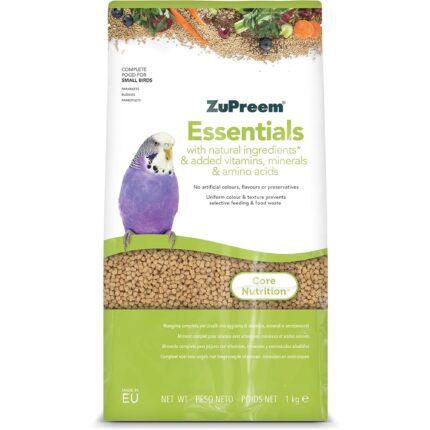 ZuPreem Essentials Cibo per Uccelli - Ingredienti Naturali - Cibo per Uccelli Indicato per parrocchetti, parrocchetti australiani, pappagalli Piccoli e Altri Piccoli Uccelli - 1 kg