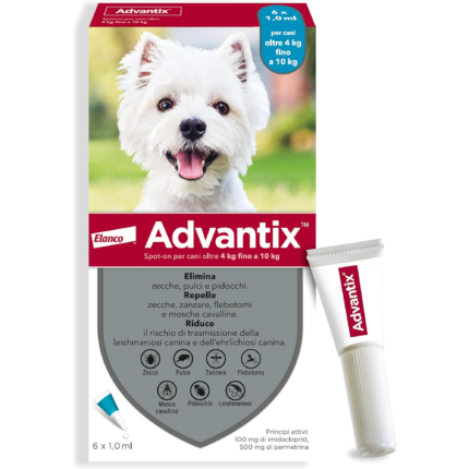 Advantix Spot-on antiparassitario per Cani da 4 kg a 10 Kg, 6 pipette da 1 ml.